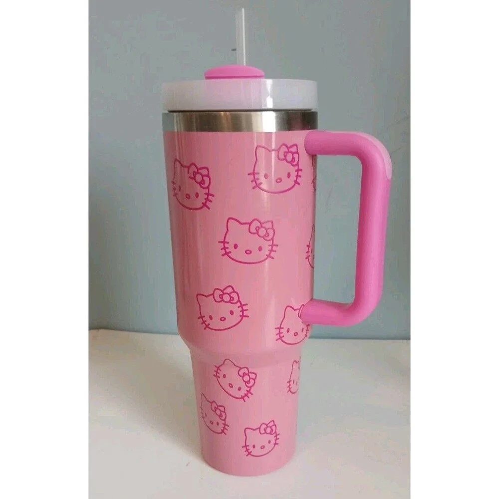 Hello Kitty Stainless Steel Tumbler Iridescent Pink Hot/Cold 40 Oz Insulated Cup